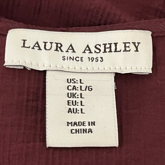 Laura Ashley Womens Puff Sleeve Blouse L Maroon Ruffle Dark Cottage Victorian - Picture 4 of 6